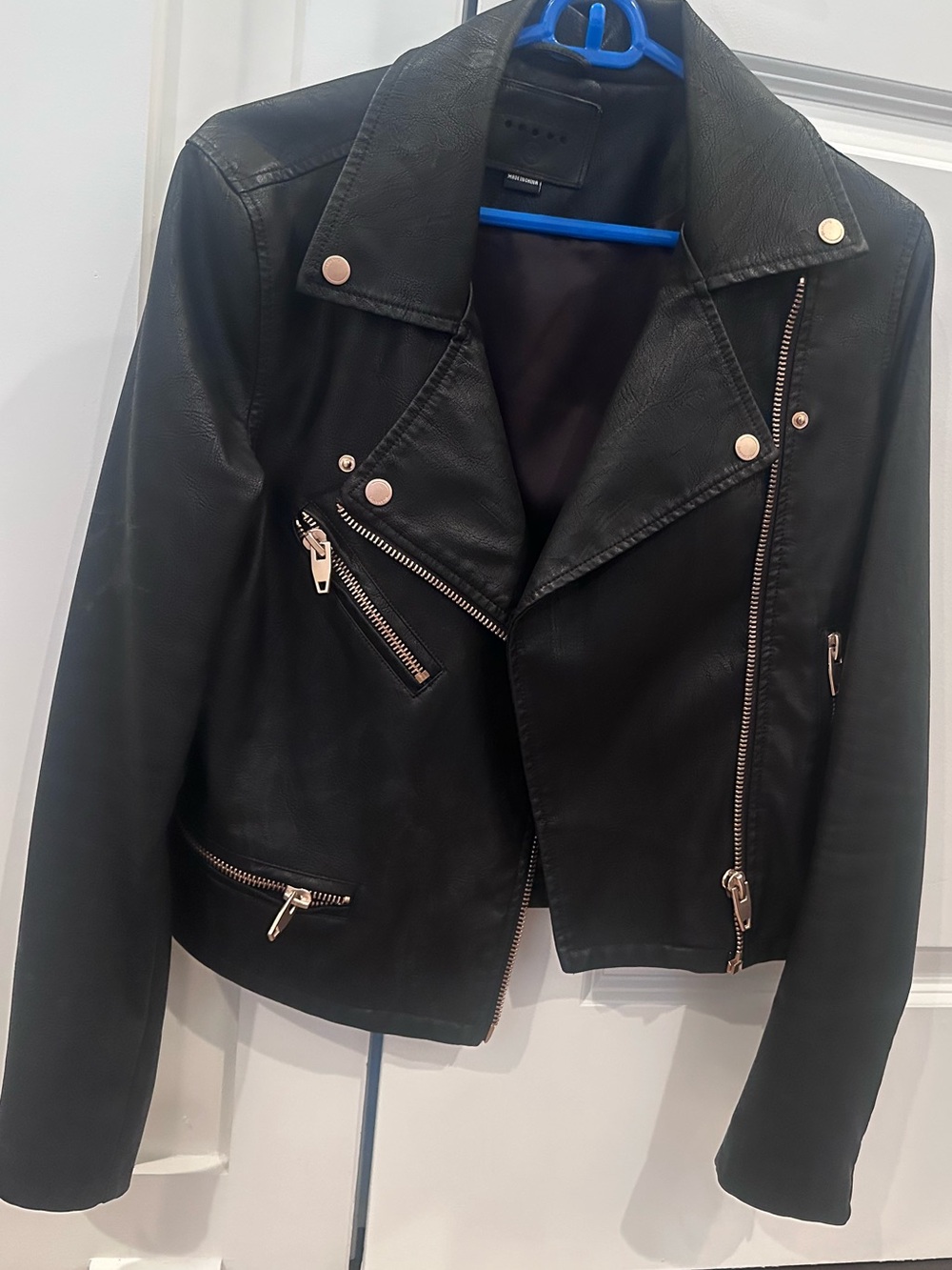 Blank NYC Black Faux Leather Moto Jacket with Rose Gold Hardware